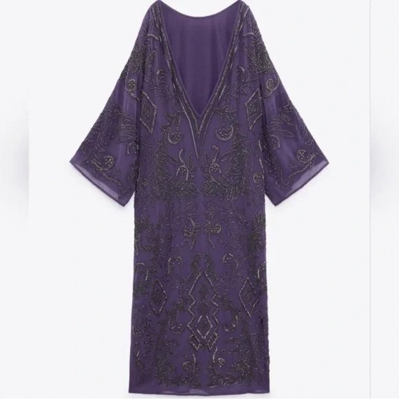 NWT Zara Beaded Tunic Kaftan Maxi Dress size M-L - Picture 9 of 11